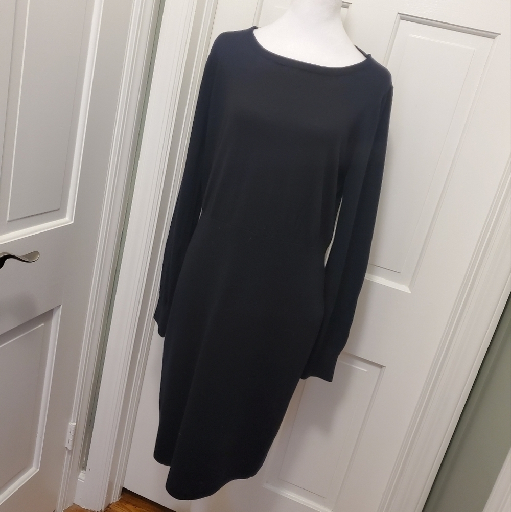 J. Crew Black Merino Wool Blend Sweater Dress Size Large, Business Classic